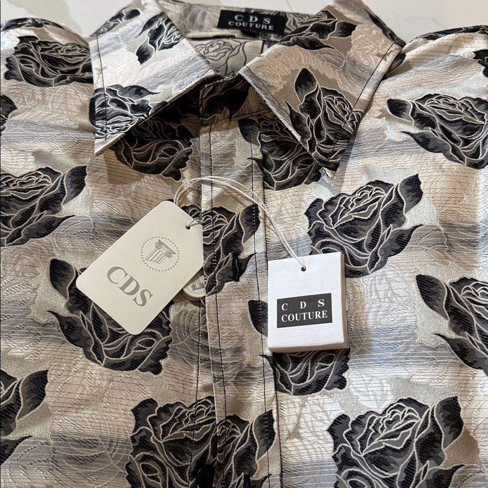Black and Silver Rose Dress Shirt